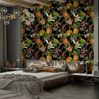 Lush pineapple wallpaper creating a tropical ambiance.

