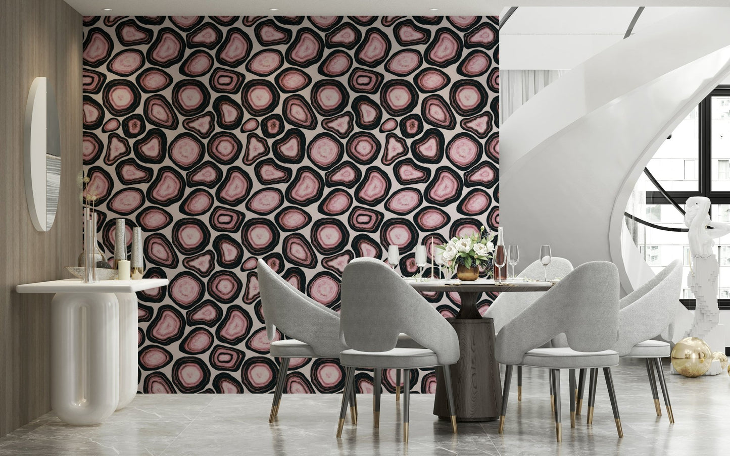 Intricate Pink Agate Stone Design wall covering, stone texture, precious gem print.