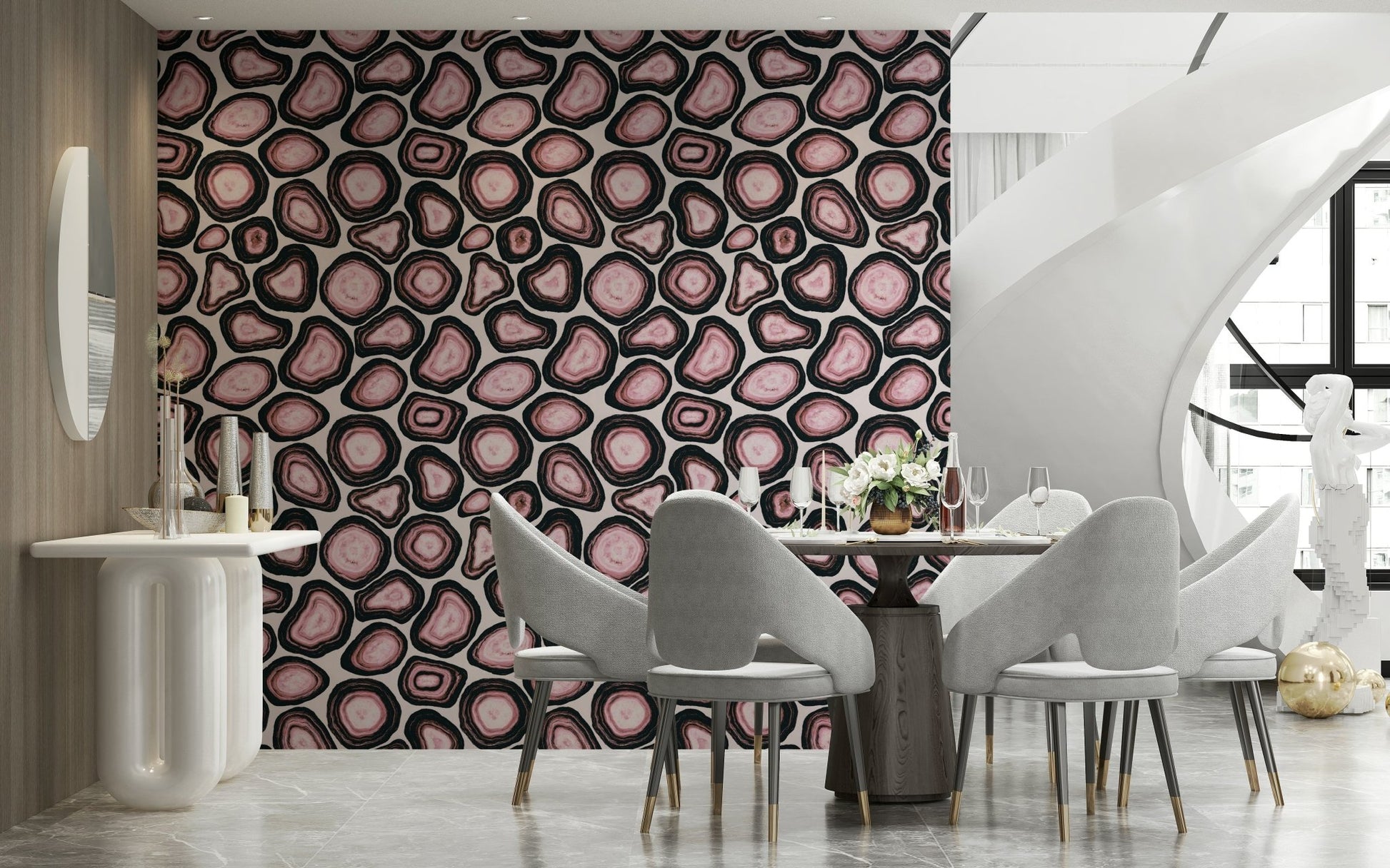 Intricate Pink Agate Stone Design wall covering, stone texture, precious gem print.
