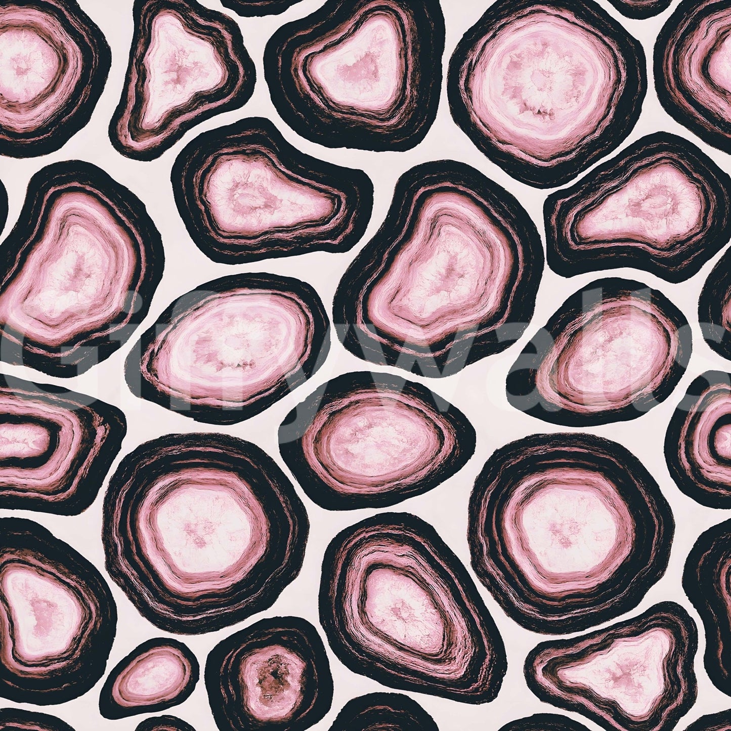 Organic Pink Agate Stone Design print, polished stone effect, dark borders wall mural.