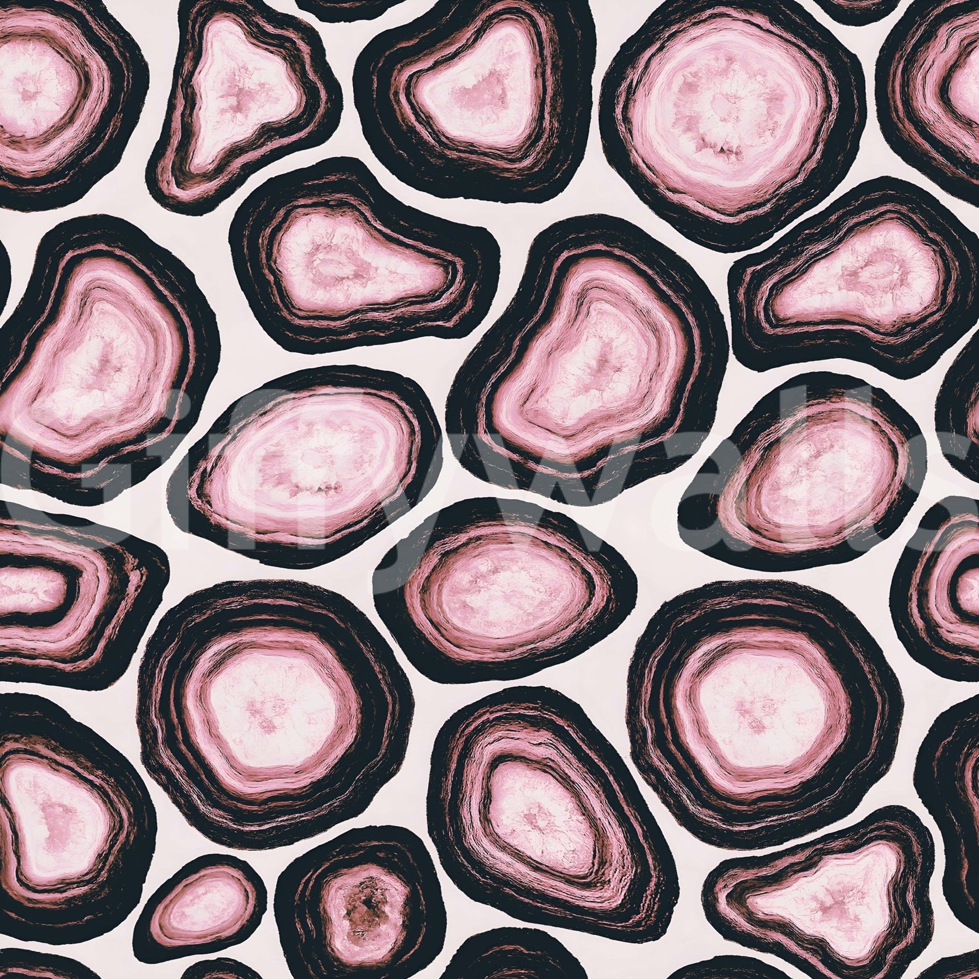 Organic Pink Agate Stone Design print, polished stone effect, dark borders wall mural.