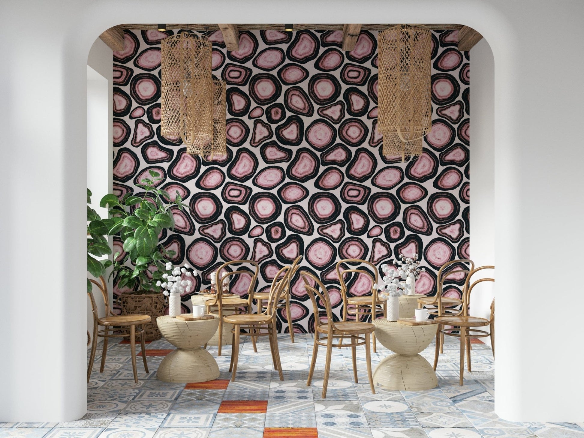 Bold Pink Agate Stone Design wall decor, dark outlines, feminine appeal.