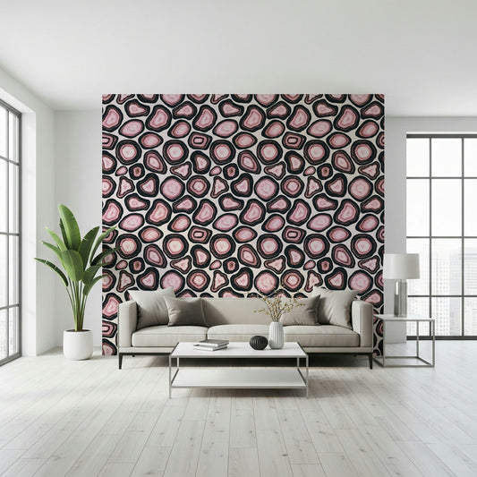 Geode Pink Agate Stone Design print, black accents, luxurious rock motif.