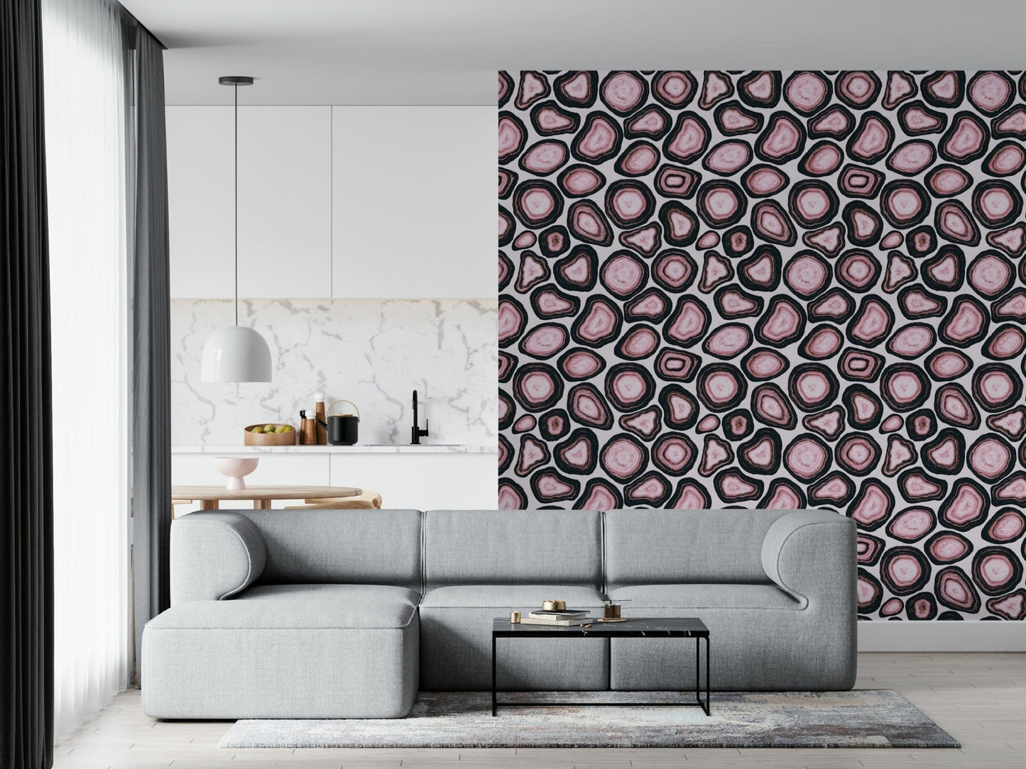 Chic Pink Agate Stone Design wallpaper, repeating shapes, statement backdrop.