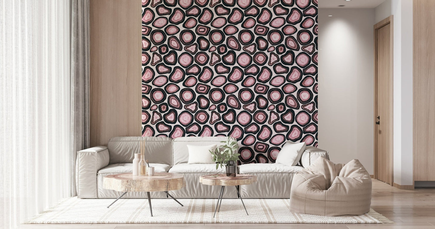 High-impact Pink Agate Stone Design mural, geological pattern, deep colors.