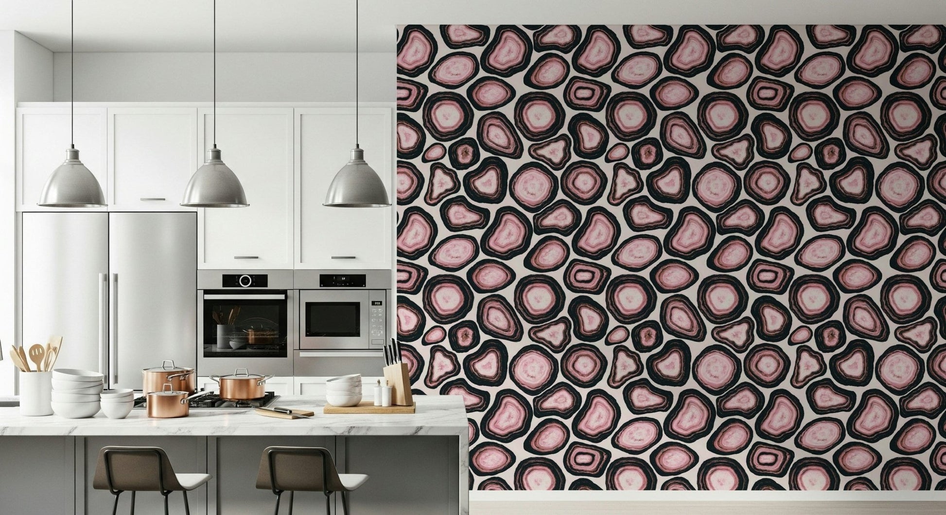 Pink Agate Stone Design wallpaper, gem slices, rose quartz pattern.