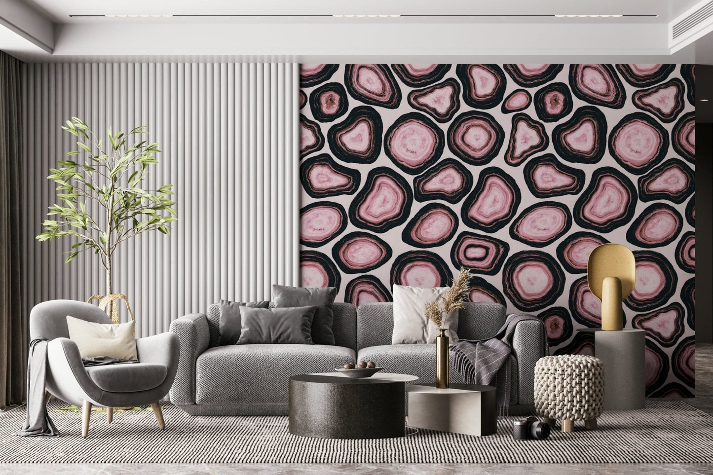 Modern Pink Agate Stone Design wallpaper mural, blush pink, elegant stone art.