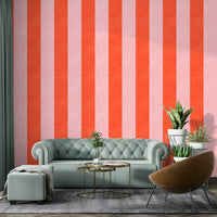 Pink and red striped linen wallpaper

