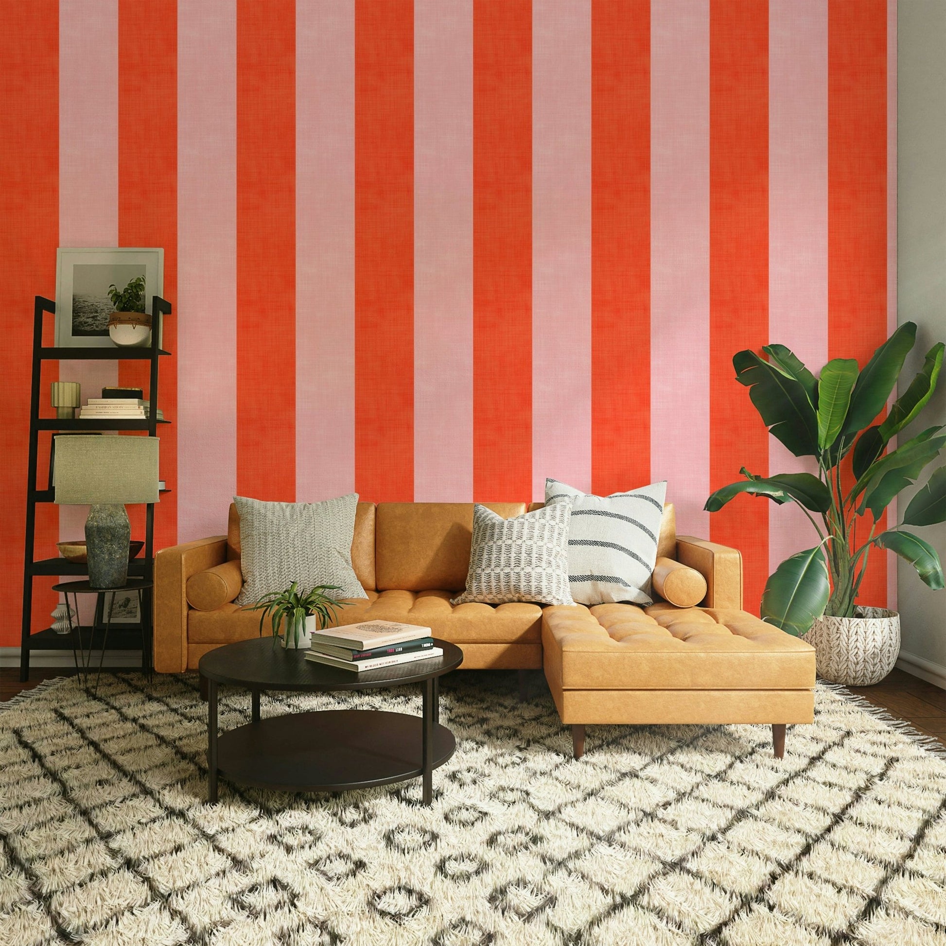 Vibrant striped fabric look wallpaper

