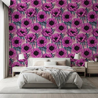 Pink Anemone Garden wallpaper creates a soft floral statement in the bedroom, GD9297