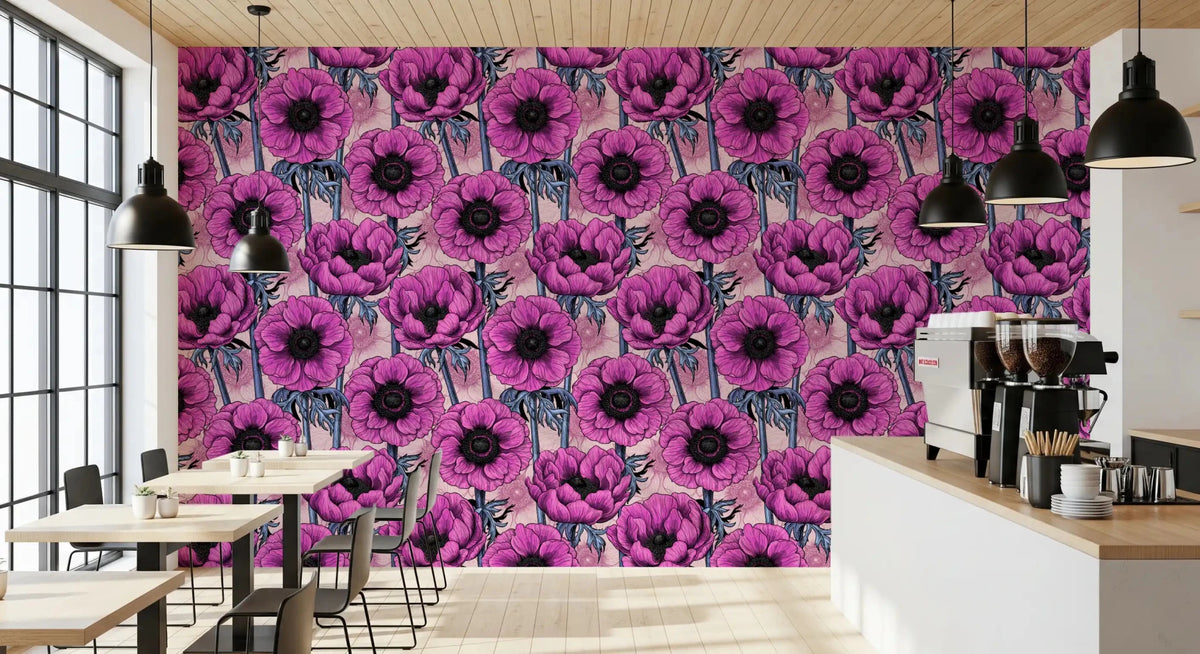 Soft pink blooms spread across Pink Anemone Garden wallpaper in a gentle repeat, GD9297