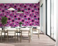 Dark flower centers give Pink Anemone Garden wallpaper a clear botanical contrast, GD9297