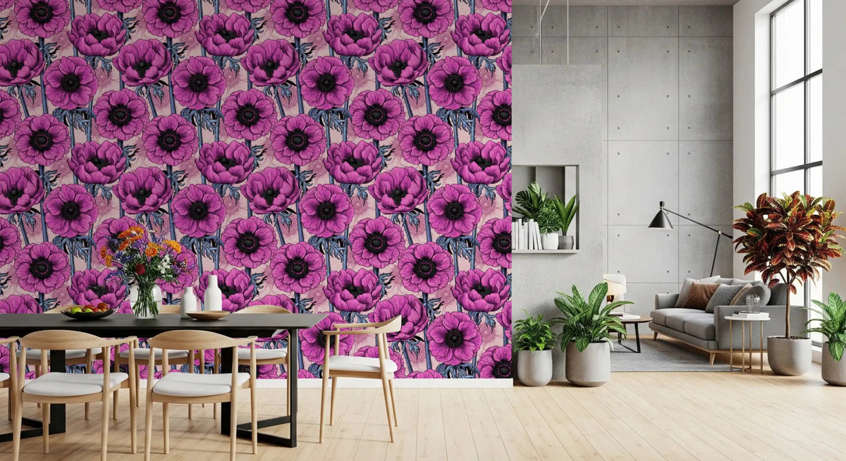 A hallway feels lighter with Pink Anemone Garden wallpaper and pink petals, GD9297