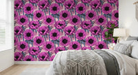 The bedroom wall features Pink Anemone Garden wallpaper on a pale blush base, GD9297