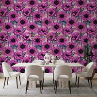 In the dining room, Pink Anemone Garden wallpaper shows layered blush blooms, GD9297