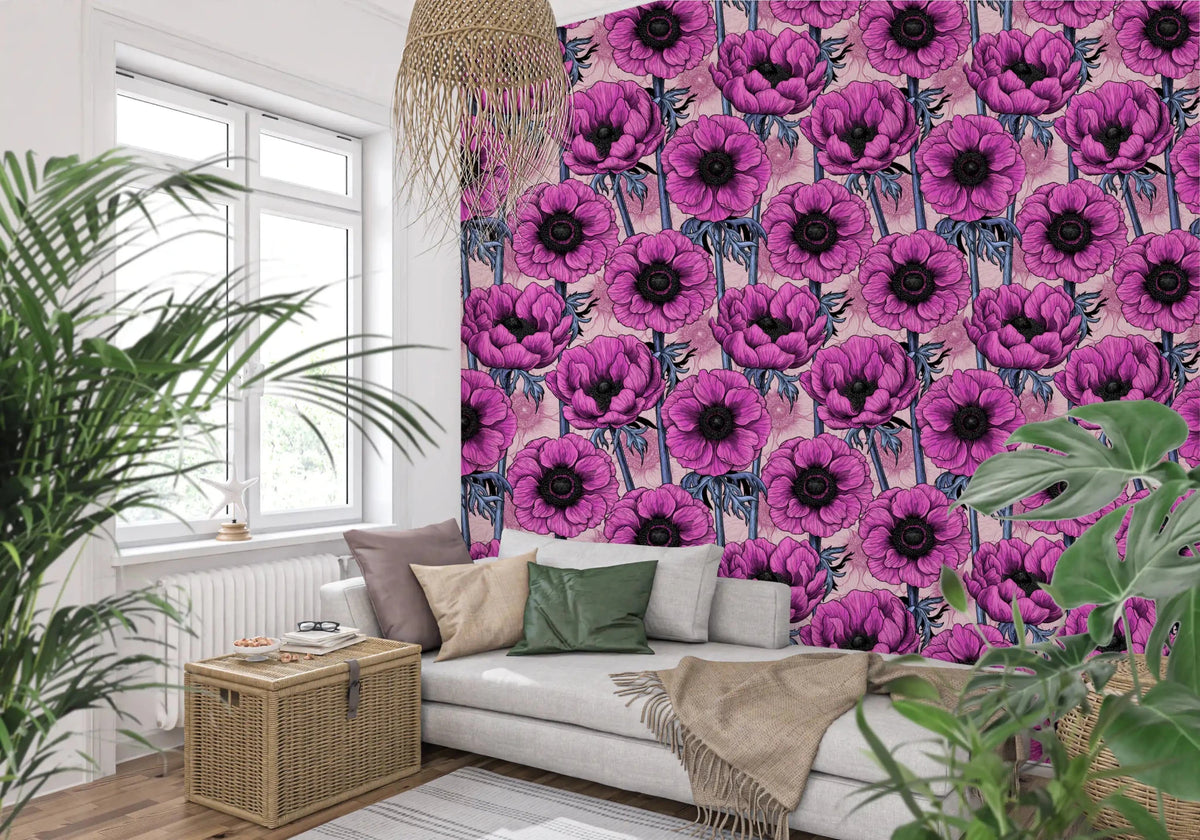 Layered petals make Pink Anemone Garden wallpaper look decorative yet clean, GD9297