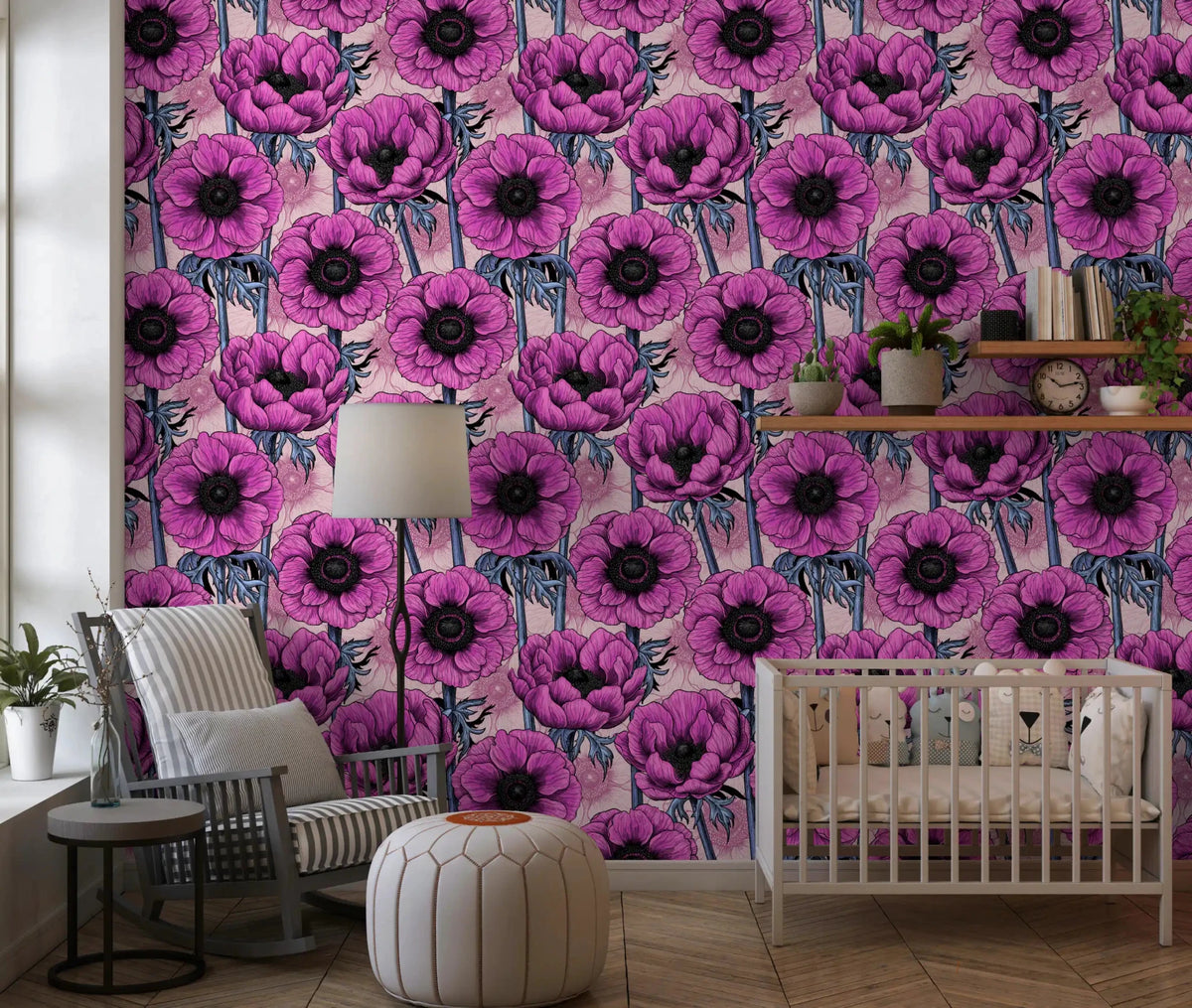 Pink Anemone Garden wallpaper blends floral depth with a light pink surface, GD9297