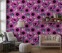 Pink Anemone Garden wallpaper blends floral depth with a light pink surface, GD9297