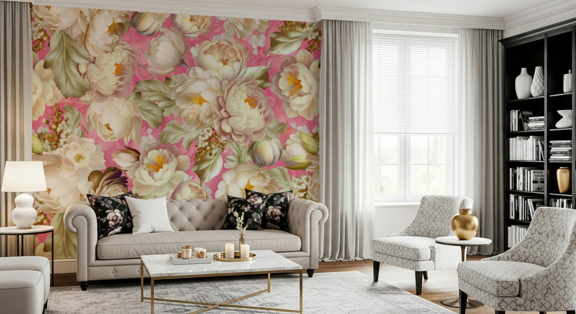 Pink Blossom Burst Wallpaper Wall Mural in a stylish nursery., GD6241