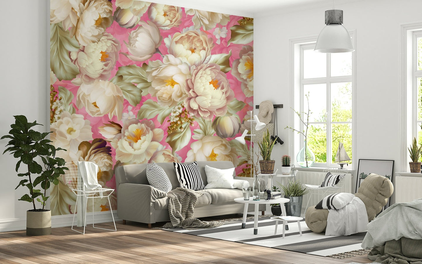 Soft focus on the beautiful flowers in the Pink Blossom Burst Wallpaper Wall Mural.