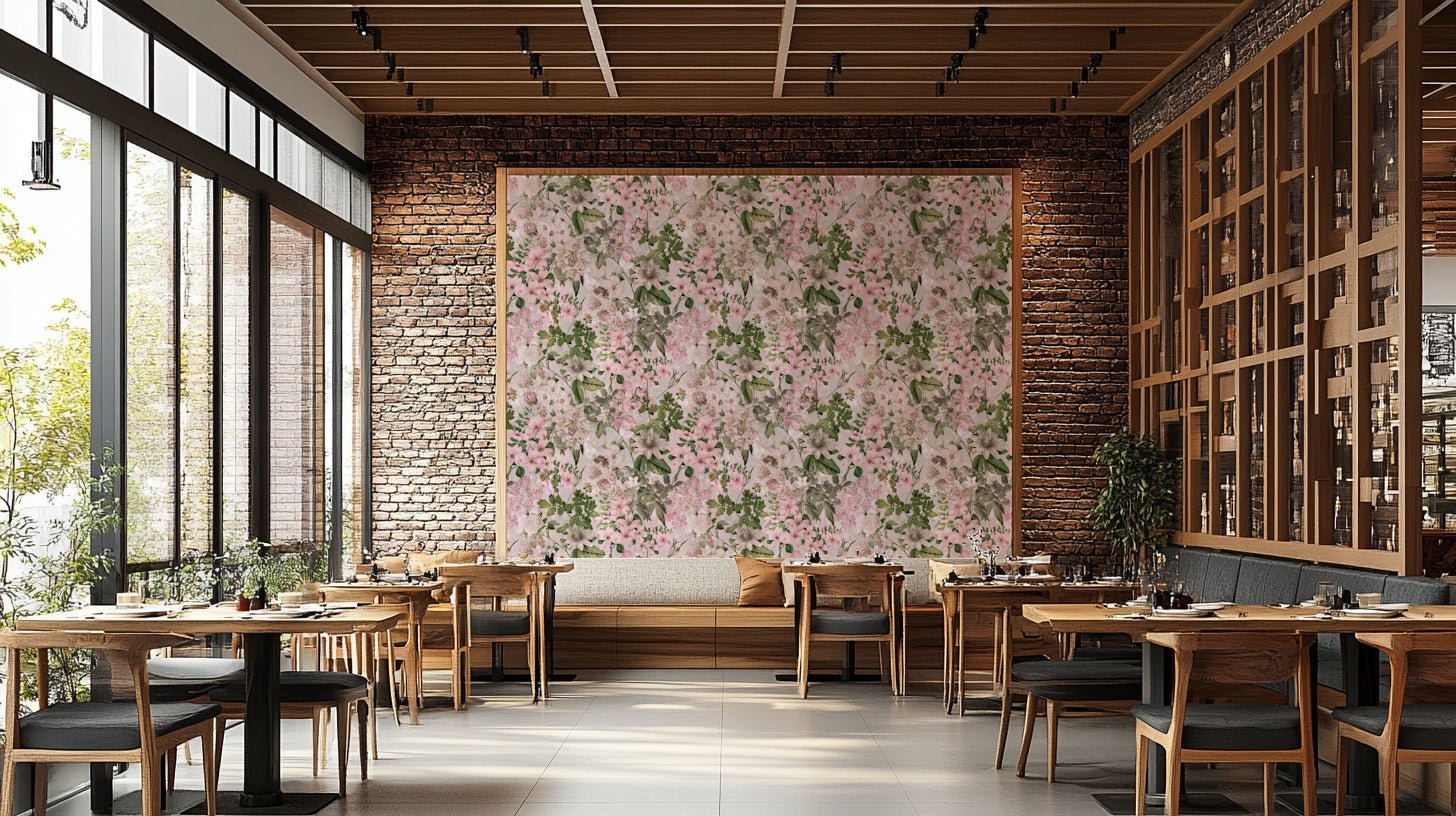 Mural of cherry blossoms.
