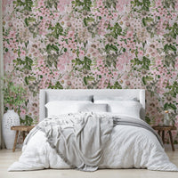 Soft pink floral wallpaper.
