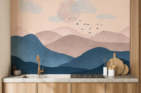 Landscape Blue Pink Mountain Wallpaper Mural