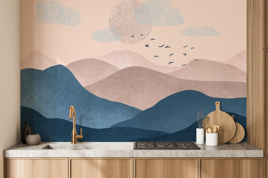 Landscape Blue Pink Mountain Wallpaper Mural