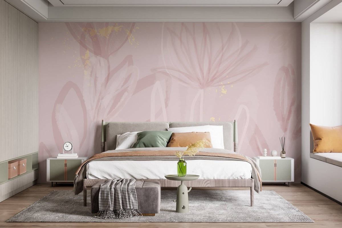 Pink Blush Flowers Wallpaper Mural - Giffywalls A764