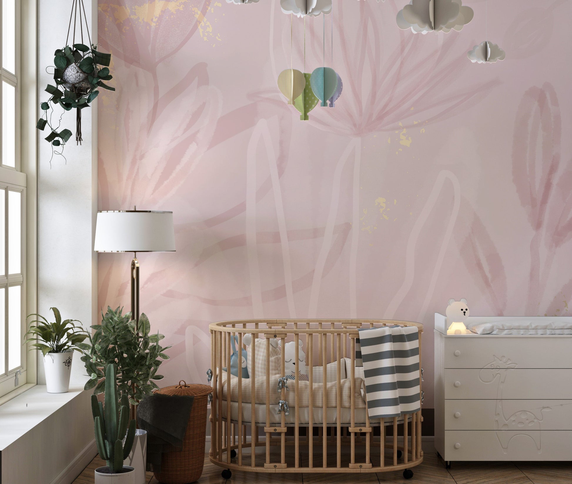 Pink Blush Flowers Wallpaper Mural - Giffywalls
