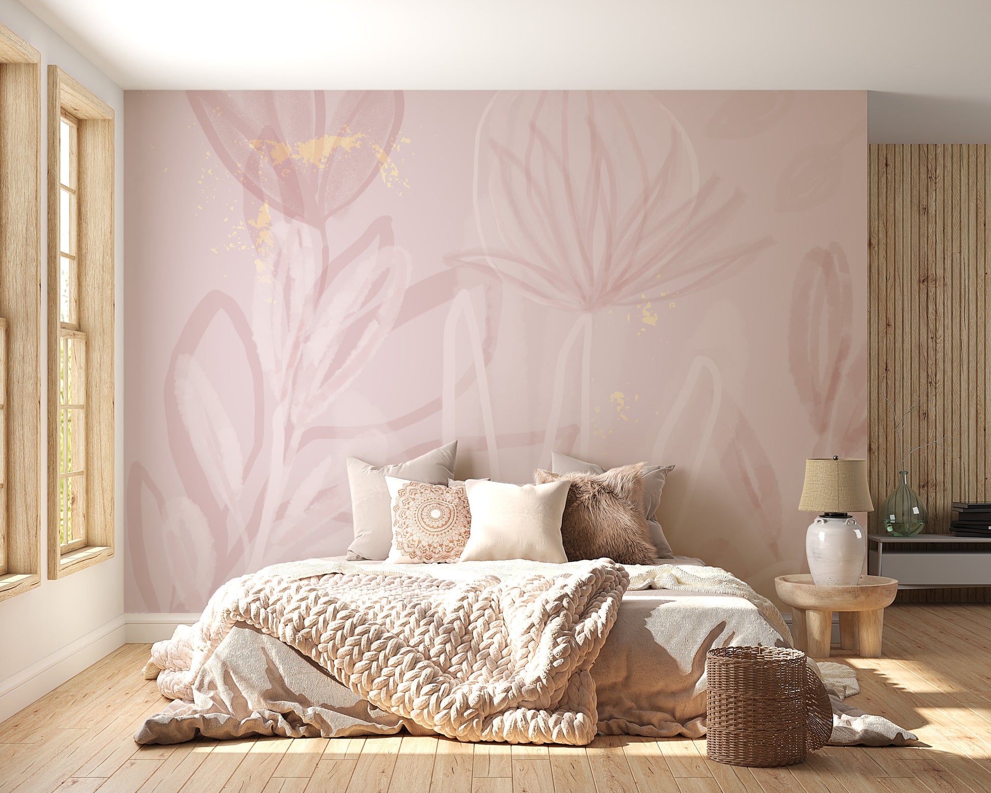Pink Blush Flowers Wallpaper Mural - Giffywalls