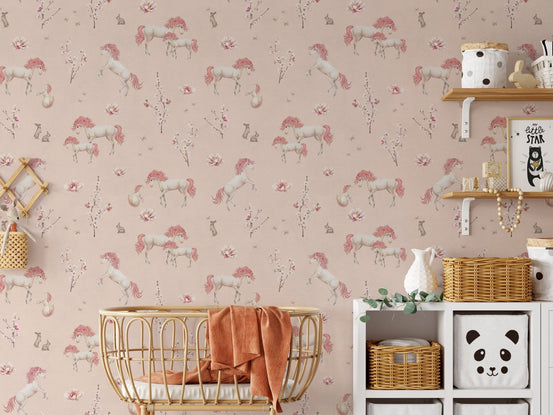 Pink unicorn wallpaper with floral accents
 KB119