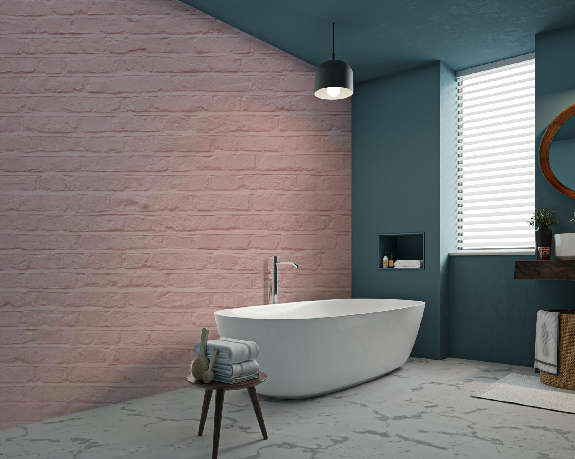 Transform your walls with a pink brick serenity mural.

