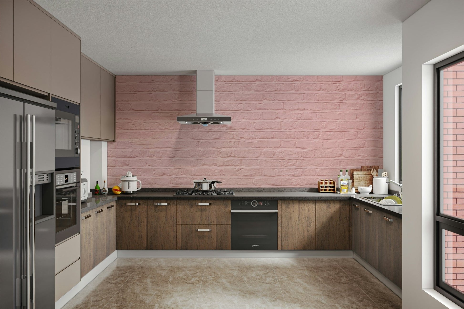 Beautiful pink brick mural for peaceful home interiors.

