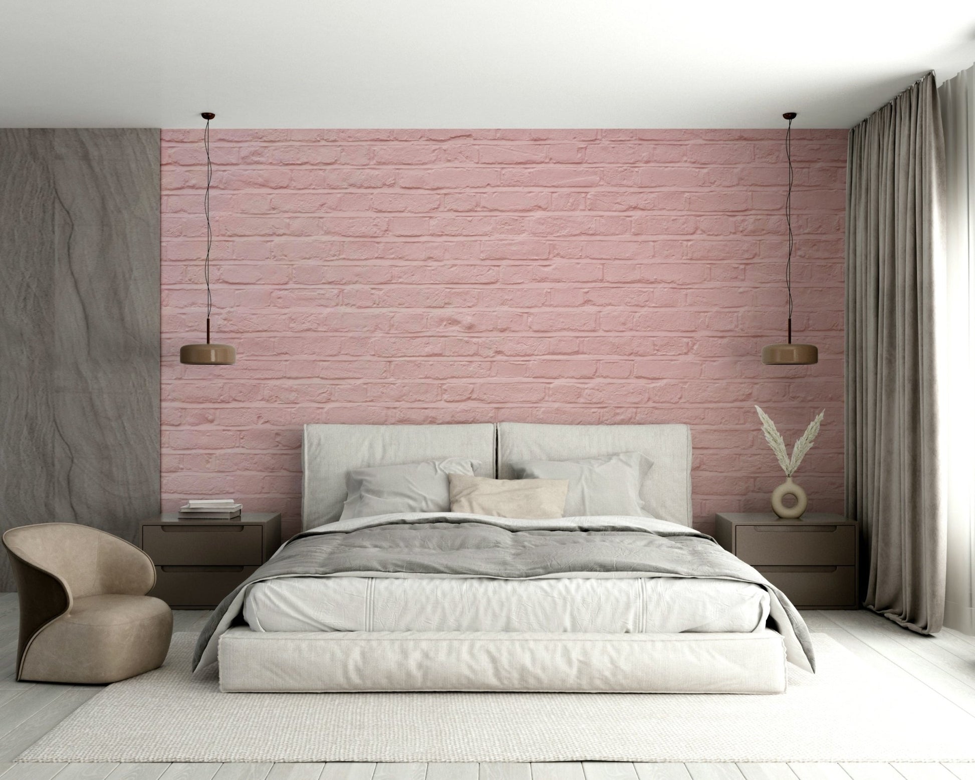 Calm, serene ambiance with a pink brick design.

