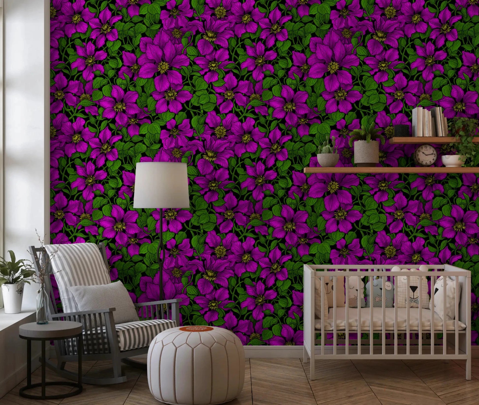 Lush green leaves weave tightly through Clematis Vine wallpaper.⁠GD9572