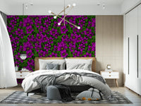 A bedroom feels theatrical under Pink Clematis Vine wallpaper in bold green and pink.GD9572