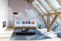 Cloud-themed wallpaper mural in pink tones, C133