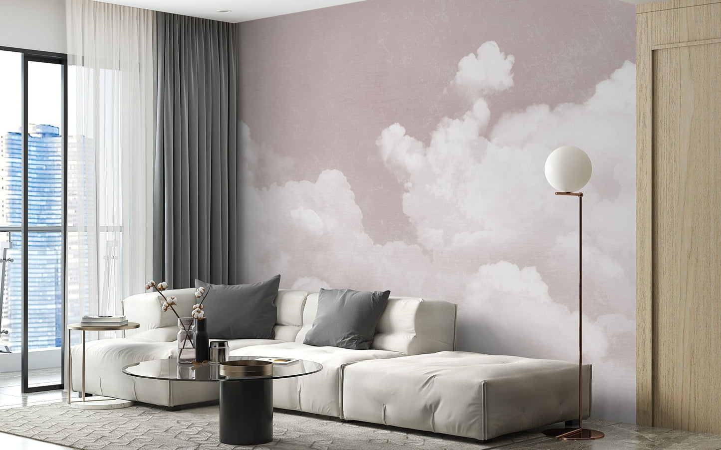 Dreamy pink cloud mural for walls, C133