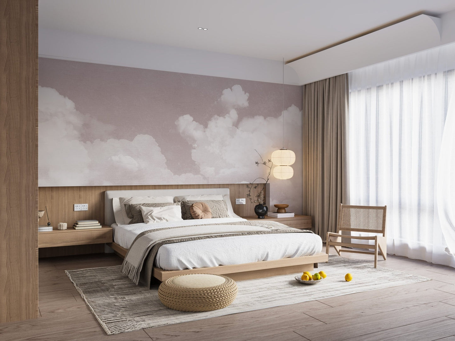 Pastel pink clouds mural wall decor, C133