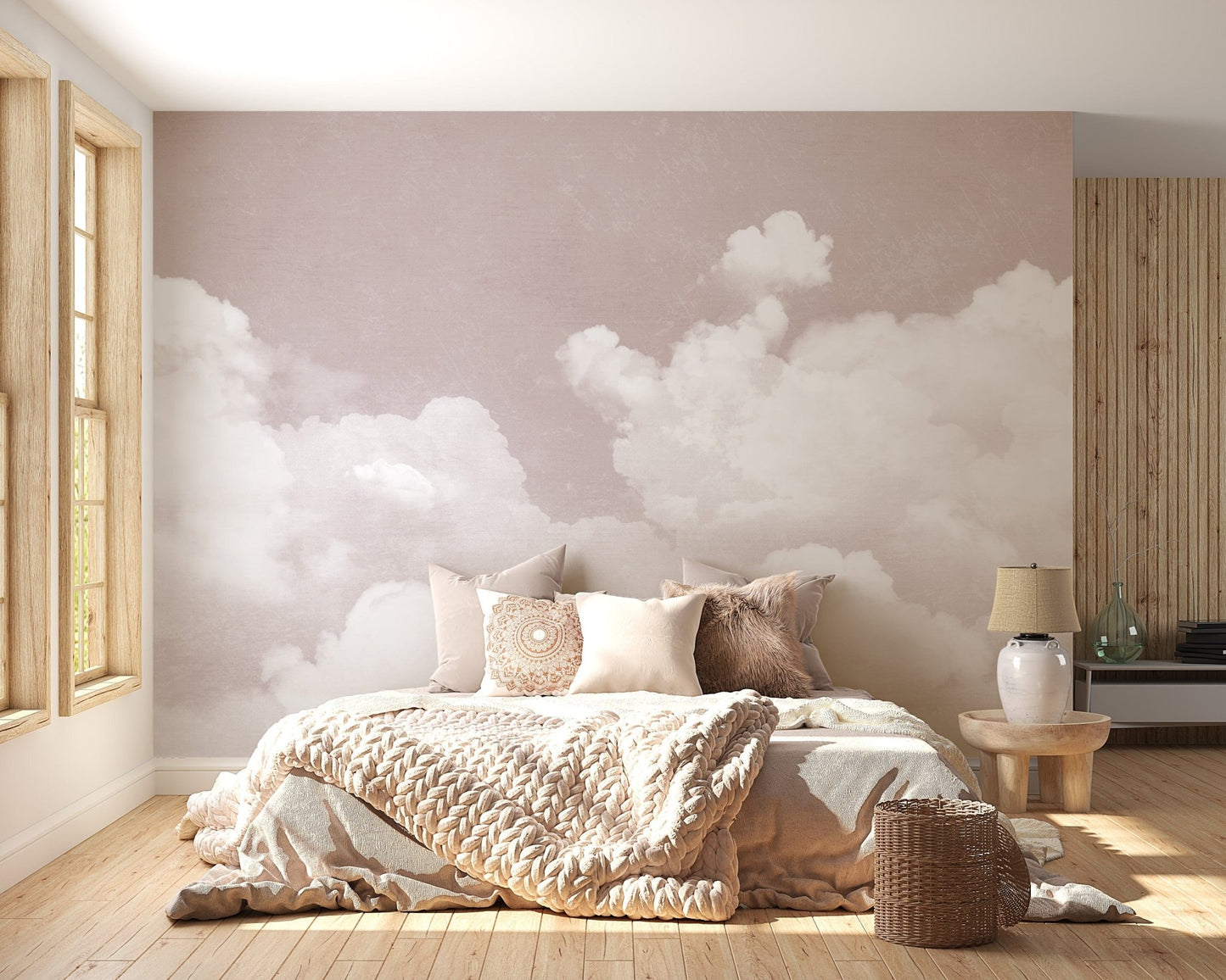 Soft pink clouds wallpaper mural design, C133