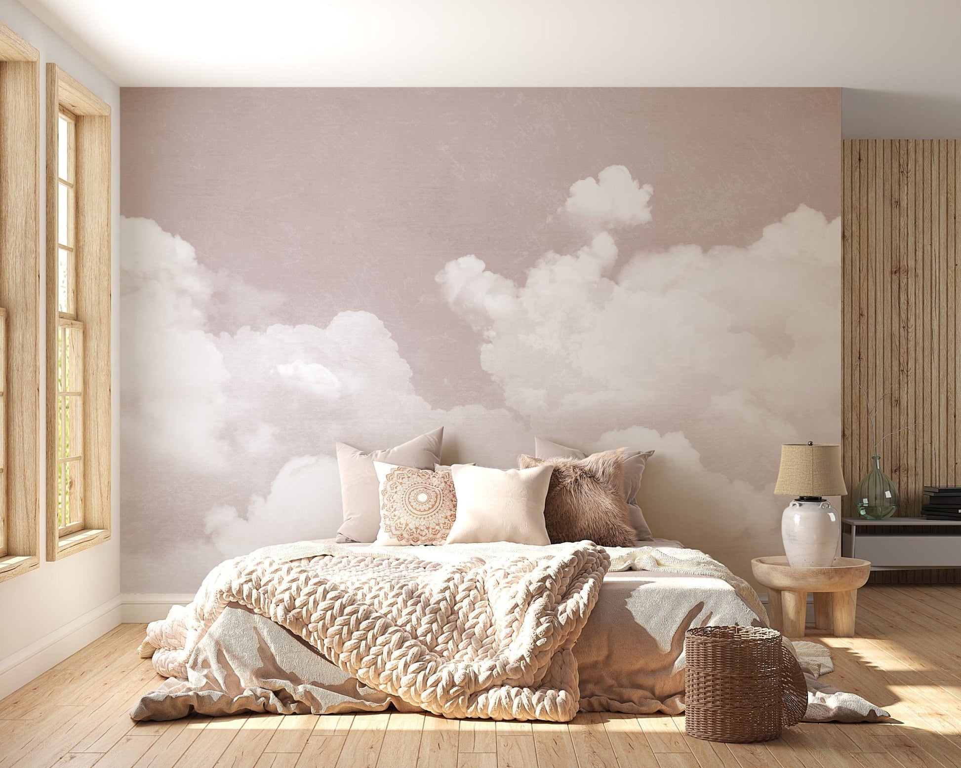 Soft pink clouds wallpaper mural design, C133