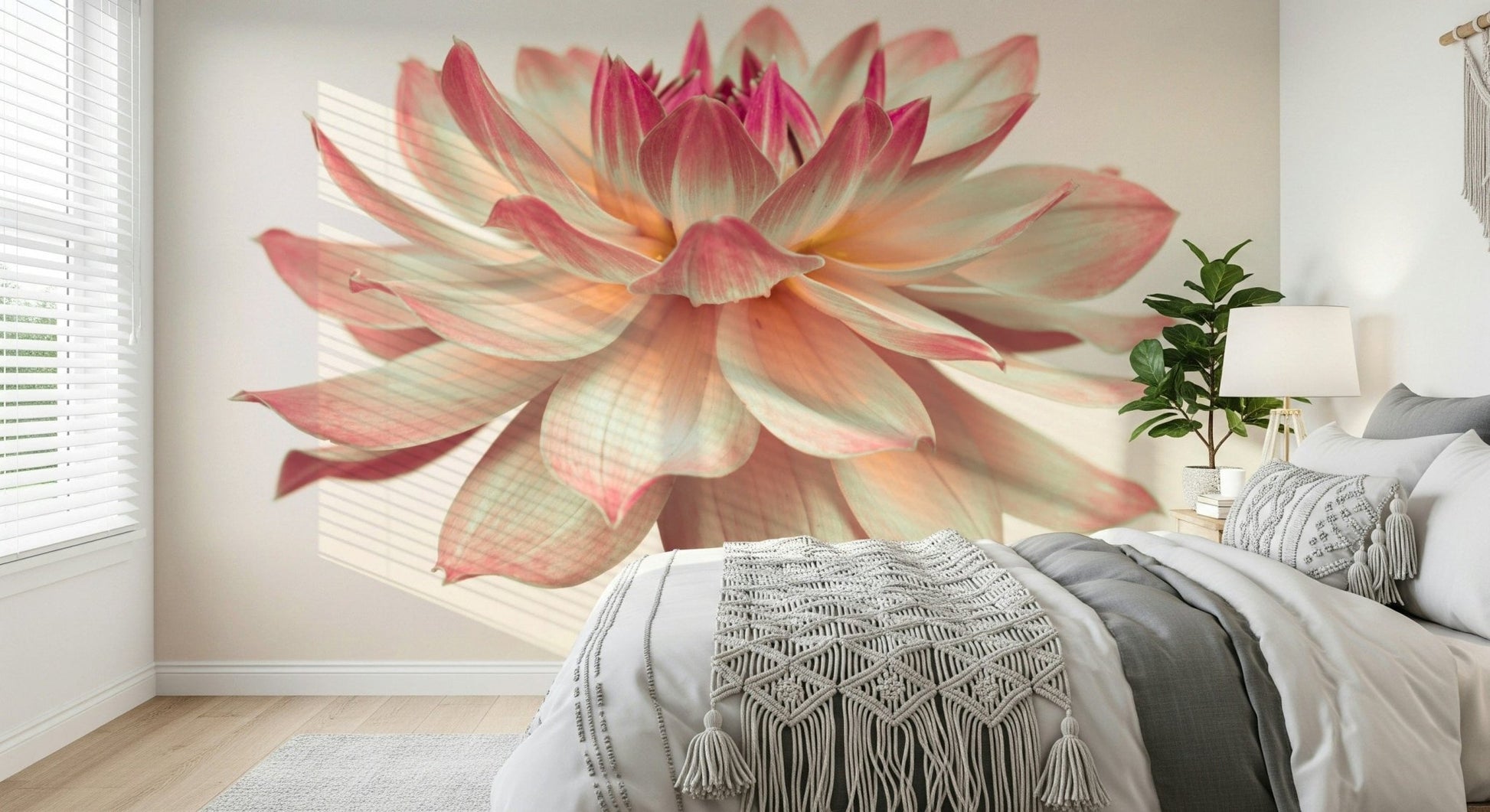 Dramatic Pink Dahlia wallpaper decorative bold floral living room accent., GD7096