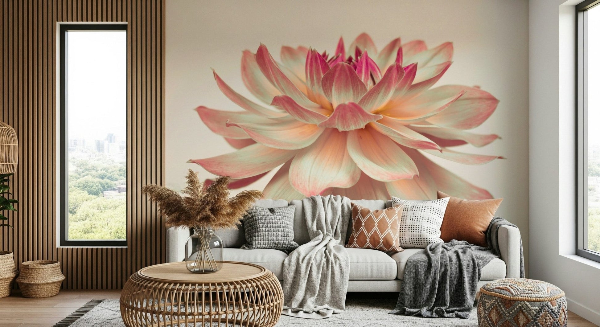 Gorgeous Pink Dahlia wallpaper for walls large bloom close-up decor., GD7096