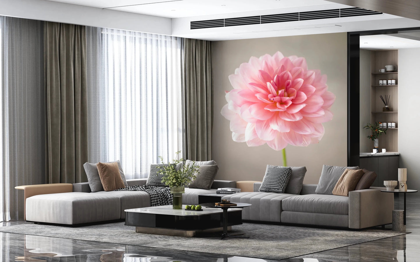 Close flower wall mural with Pink Dahlia soft petal layers, GD8768