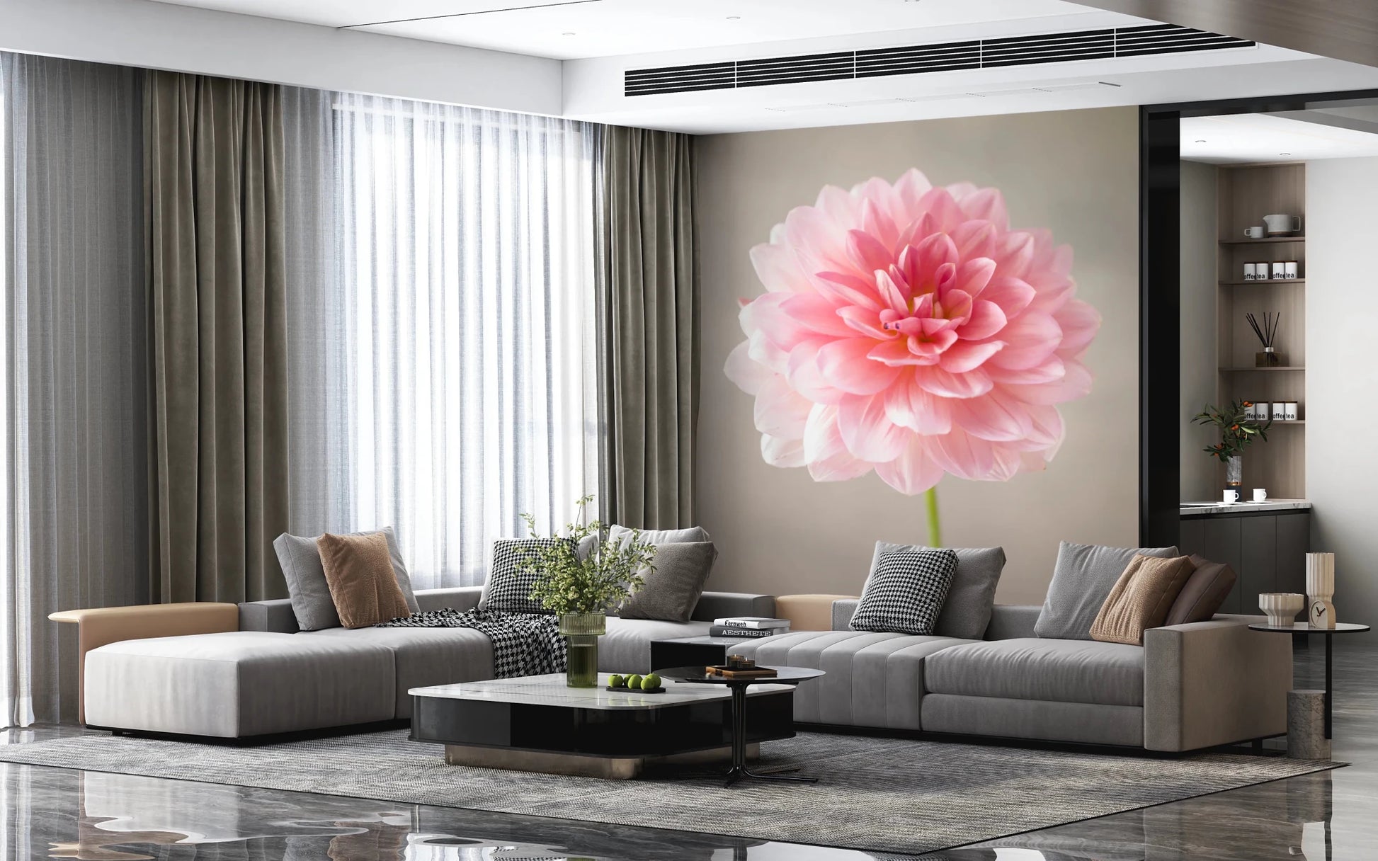 Close flower wall mural with Pink Dahlia soft petal layers, GD8768