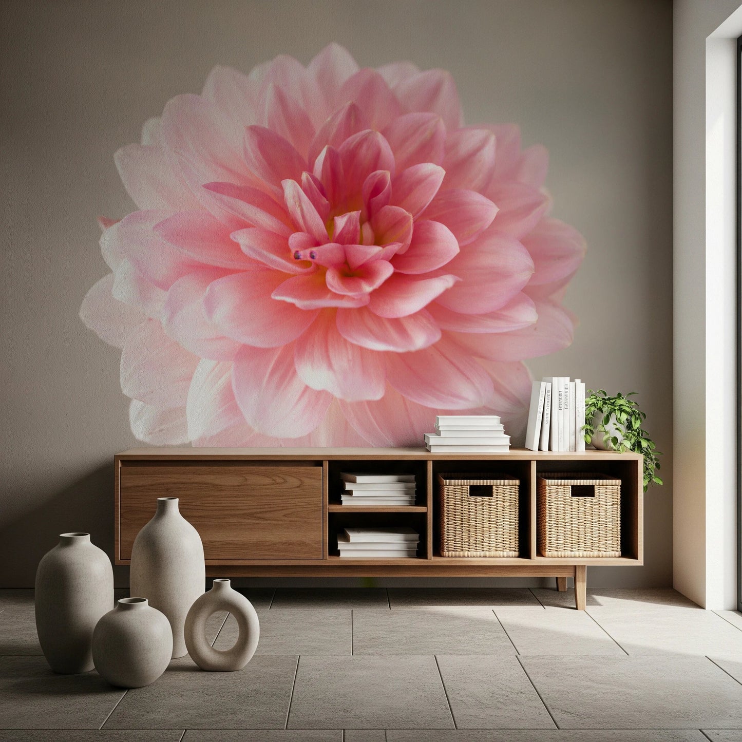 Floral wall mural with Pink Dahlia petal texture detail, GD8768