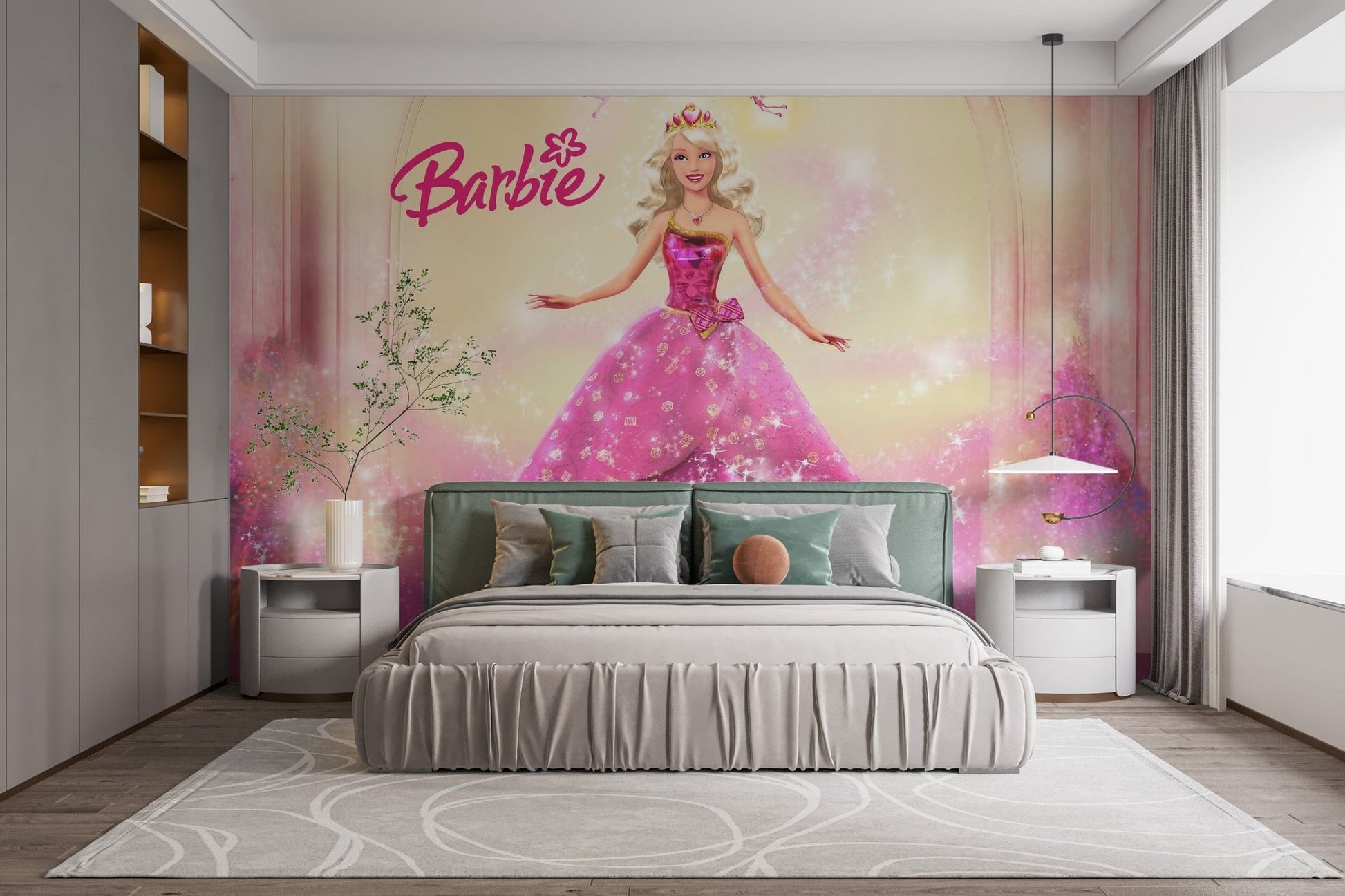 Whimsical Barbie pink dress wallpaper for interiors
