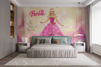 Whimsical Barbie pink dress wallpaper for interiors
