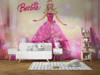 Barbie in pink dress wall mural for playful spaces
